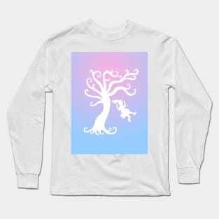 Blue to Pink Tree Swing Silhouette Long Sleeve T-Shirt